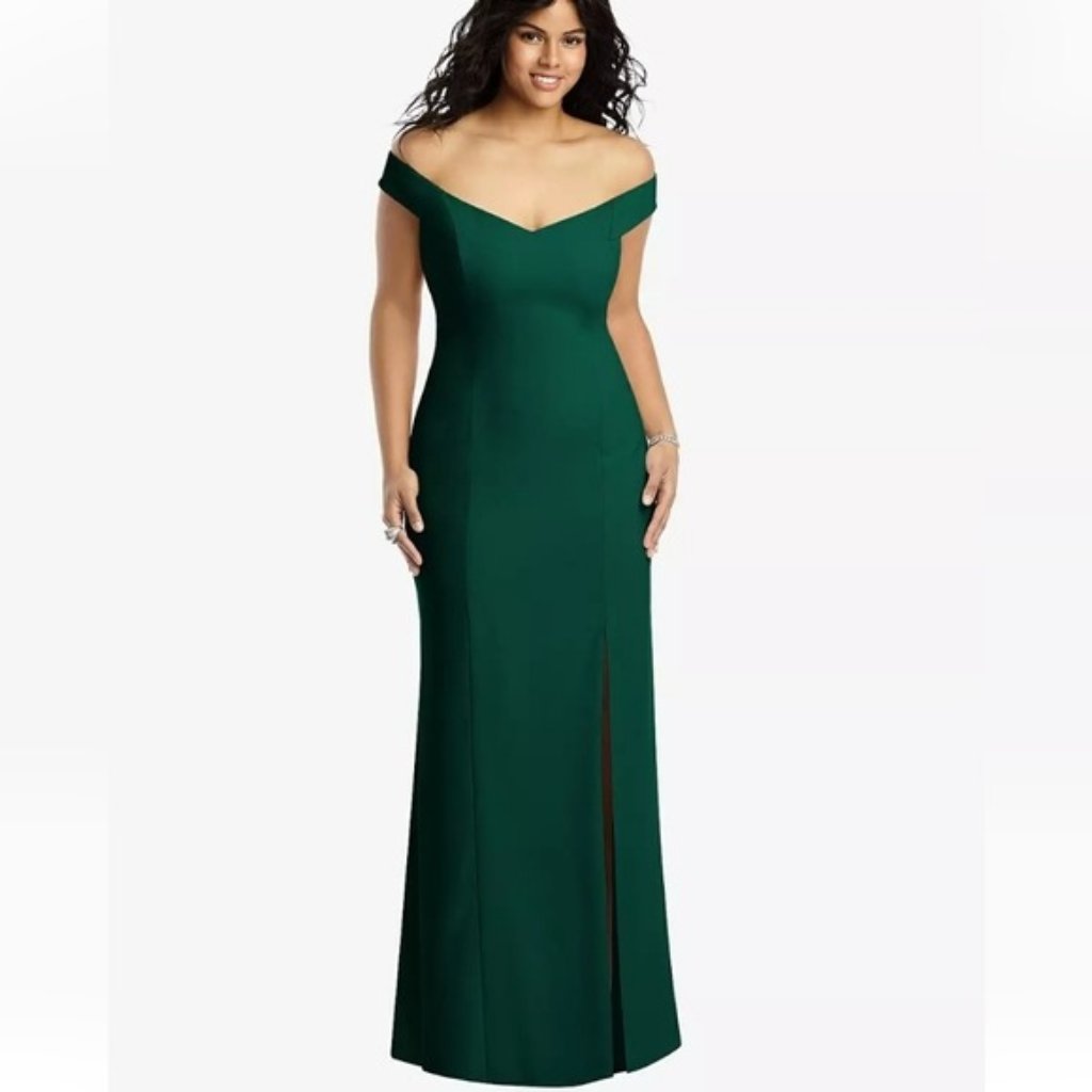 Dessy Collection Criss Cross Back Trumpet Gown Size 14 New Hunter Green Formal